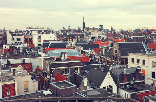 Roofs of Amsterdam,  Netherlands.  Toned image