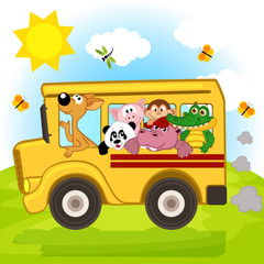 Fototapeta premium animals on the bus - vector illustration, eps