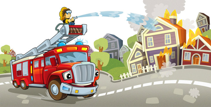 Cartoon fire truck - illustration for the children