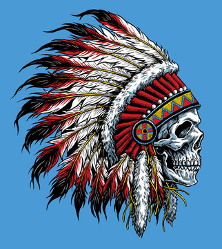 Superpatches Neverdie 2-Piece Indian Chief Skull Native Feathered Warrior Embroidered Iron-On Sew Patches