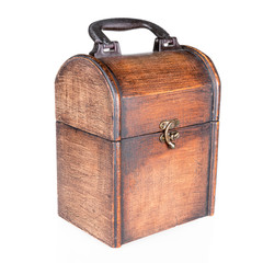 Wooden chest with handle isolated over a white background