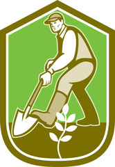 Gardener Landscaper Digging Shovel Cartoon