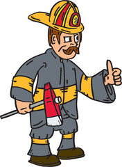 Fireman Firefighter Axe Thumbs Up Cartoon