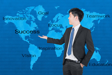 Asian business man presenting business success chart concept