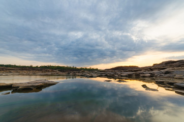 Sunrise behind the canyon at ubon ratchathani thailand