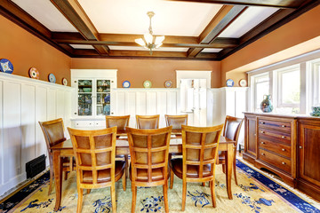 Dining room in brown and white colors