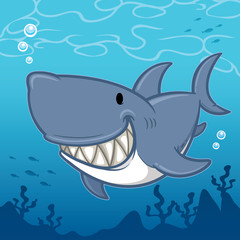 Smiling Cartoon Shark Underwater