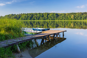 Fishing boats on the masurian lake in Poland