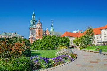 Fototapeta na wymiar Gardens on courtyard of Wawel Castle , Krakow, Poland