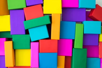 Foto op Plexiglas Superimposed of colorful boxes. wall stack of square multicolor box. © bigy9950