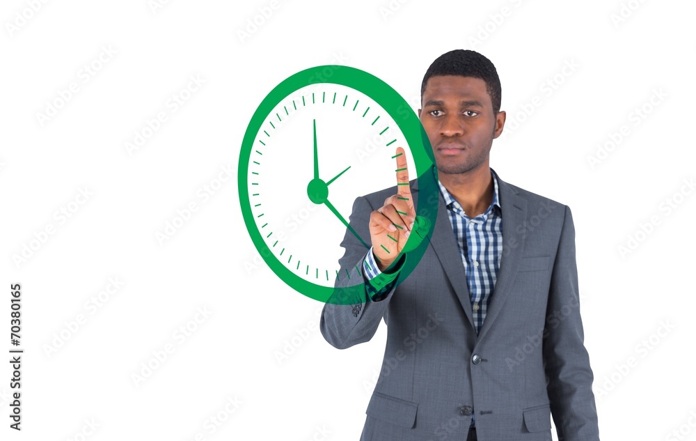 Poster composite image of businessman pointing
