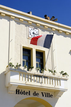 facade of the town hall of the French town of Saintes-Maries-de-