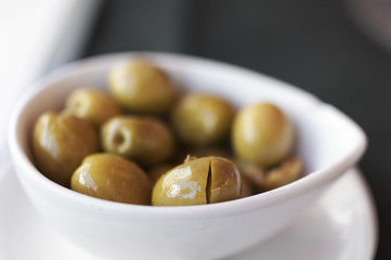 Bowl of green olives