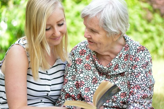 Grandmother and granddaughter. Happy family.