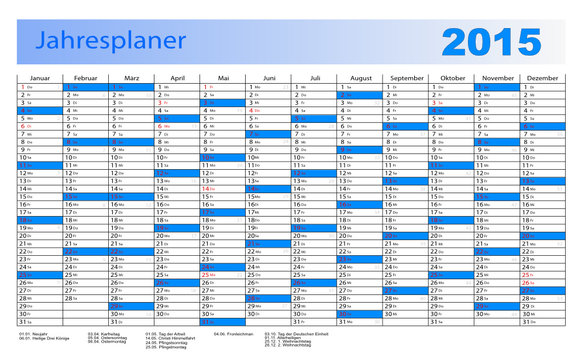 Jahresplaner 2015 in blau