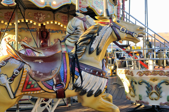 carousel with wooden horses