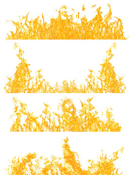 set of four orange flame strips isolated on white