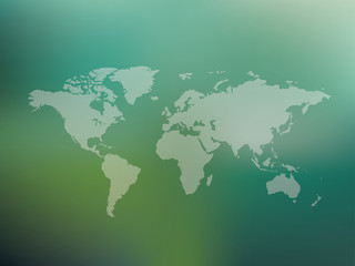 Map of the world on green blur background,vector