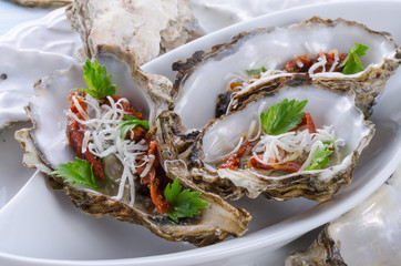 oysters with parmesan and baked tomatoes