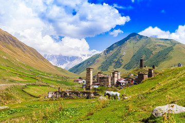 Ushguli, Upper Svaneti, Georgia, Europe. Caucasus mountains.