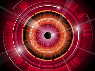 Red eyeball with binary code technology background