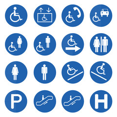 Blue circle handicap signs vector set