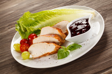 Roast chicken fillet and vegetables
