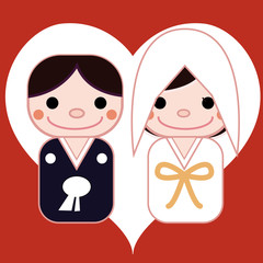 和装結婚式のイラスト　ハート背景