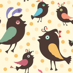 Seamless pattern with happy birds.