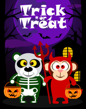 Halloween background  trick or treating with animal