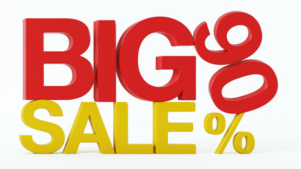 3D rendering of a 90 Percent and Big Sale Text