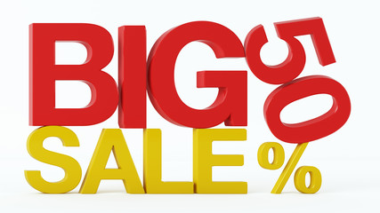 3D rendering of a 50 Percent and Big Sale Text