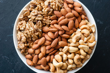 different types of nuts in bowl