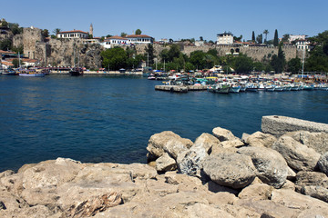 Harbor in Antalya witk small boats, Turkey