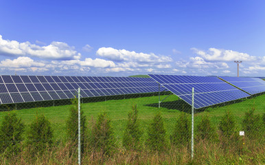 Solar energy panels with blue sky