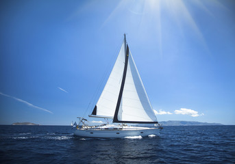 Fototapeta premium Luxury yacht at sea race. Sailing regatta.