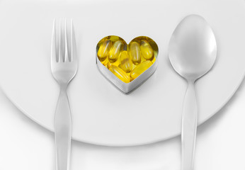 Fish oil heart on dish menu