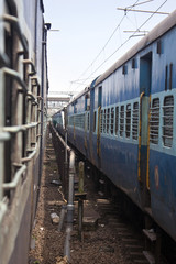 Fototapeta na wymiar Two long trains in India