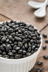 Black beans in white bowl