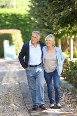 Senior couple walking together in park