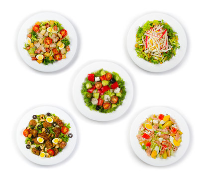Set of fresh and salads isolated on white
