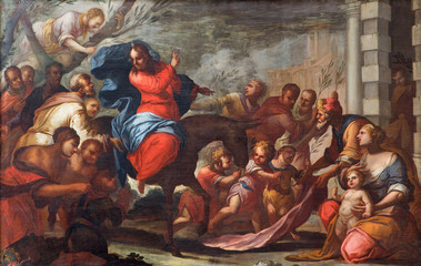 Fototapeta na wymiar Padua - Paint of Jesus entry into Jerusalem (Palm Sunday)