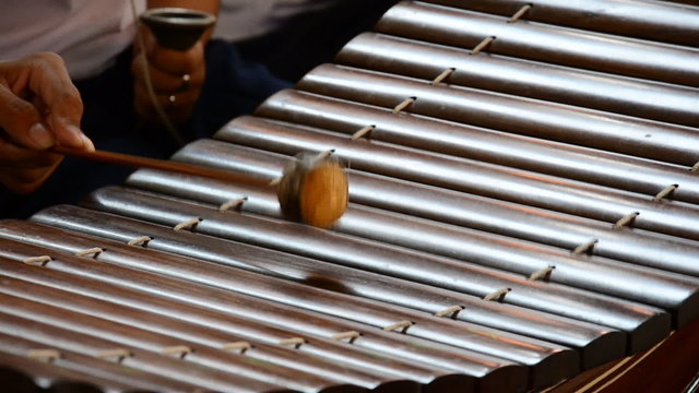 Playing Thai xylophone an ancient instrument. HD