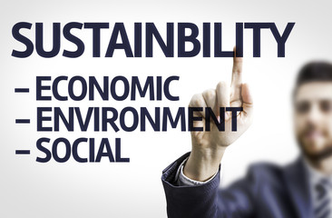 Business man pointing the text: Sustainability Descriptions