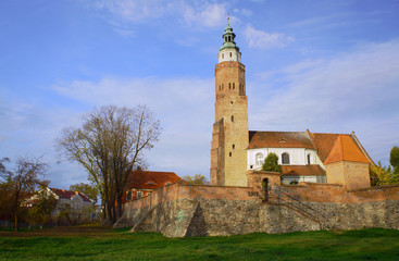 Fototapeta premium Parish Church and walls in Wschowa, Poland.