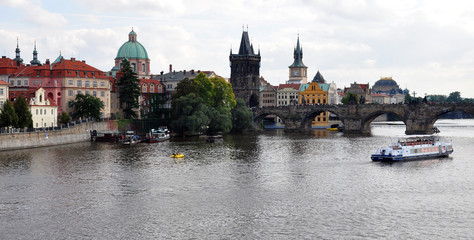 view of the city and the river Vltava in Prague, Czech Republic