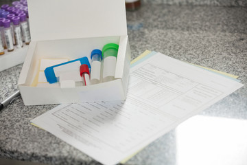 Specimen Bottles And Documents In Lab