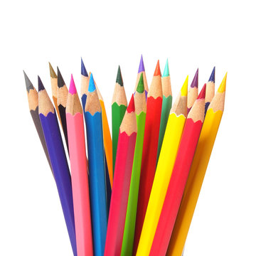 Colour pencils isolated on white background