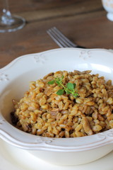 Mushroom farrotto, risotto made out with farro instead of rice