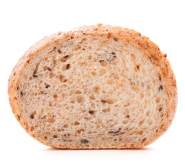 Slice of fresh white grained bread isolated on white background